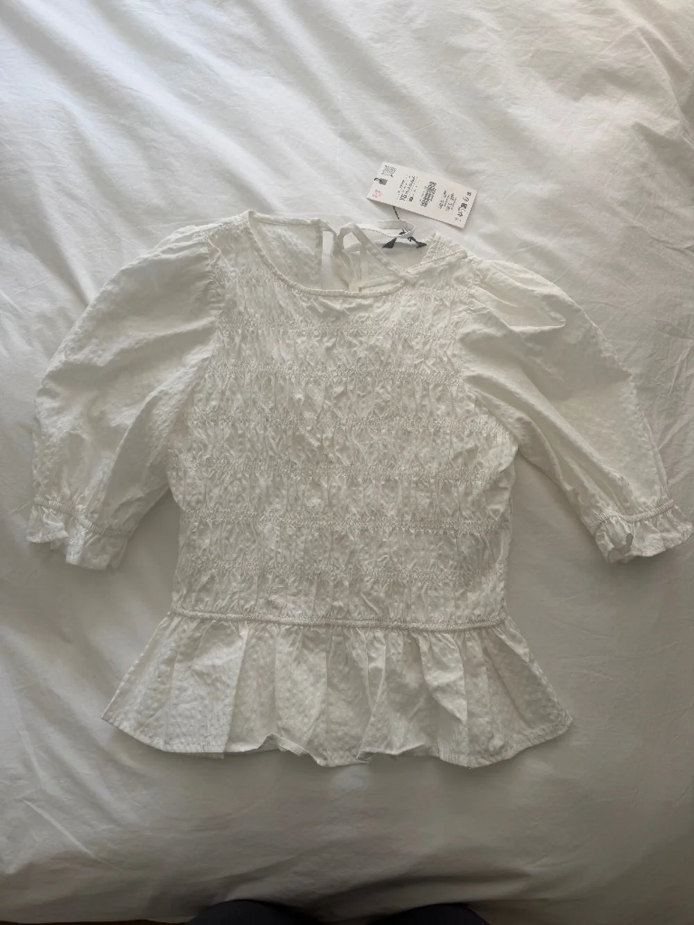 NWT Zara White Ruched Top Puff Sleeves - Size XS